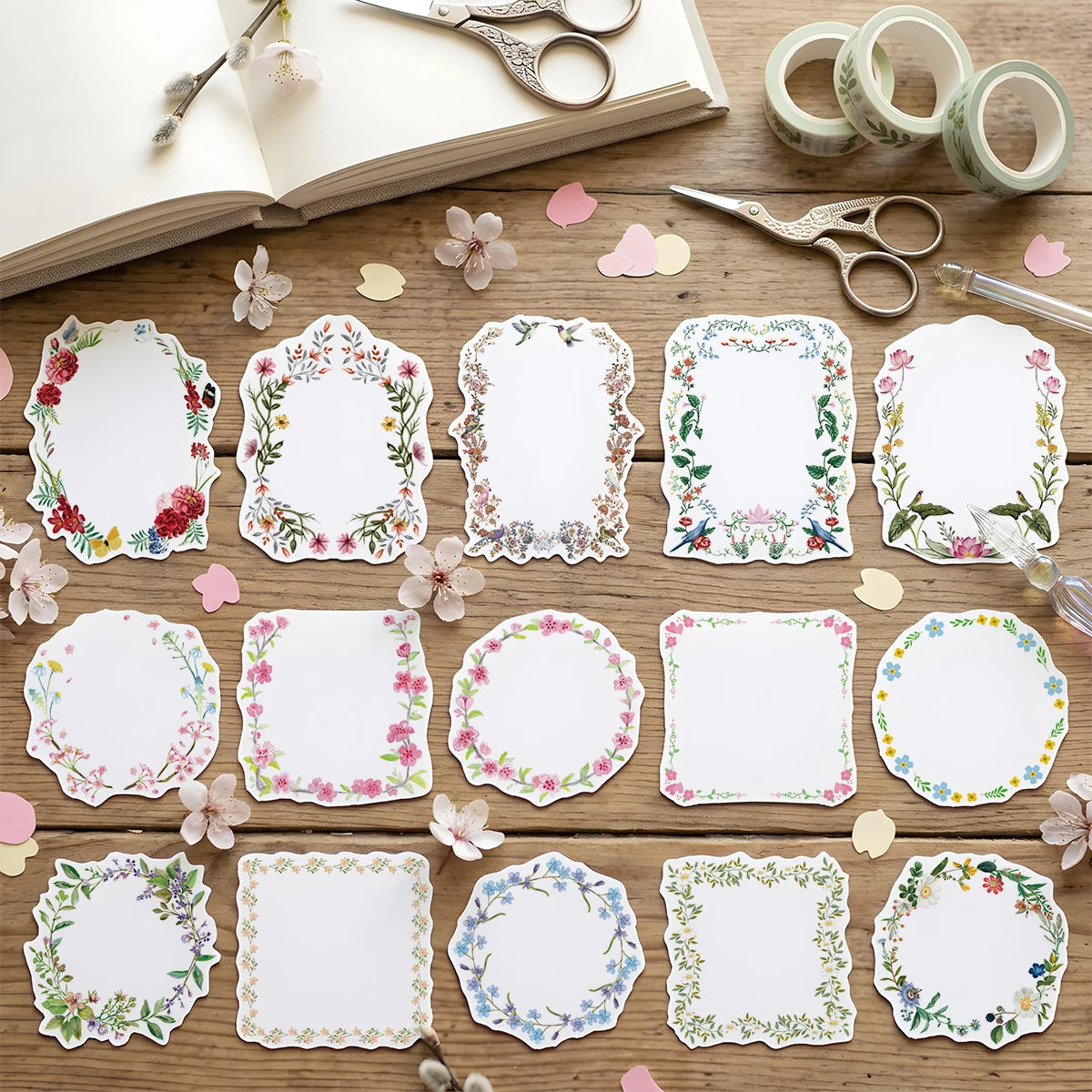 20pcs Assorted Decorative Paper Cardstock,Floral Die-Cut Shaped Border Design,For Scrapbook,Card Making,Studio Painting Supplies