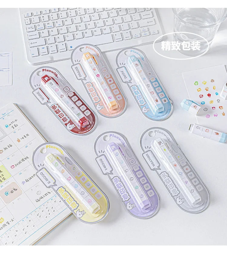 Cute Multi-link Mood Stamp Set – Kawaii INS Style Journal Diary Stamps, Scrapbooking Supplies for Planners Crafting, Creative Marking Tools for Teens Girls