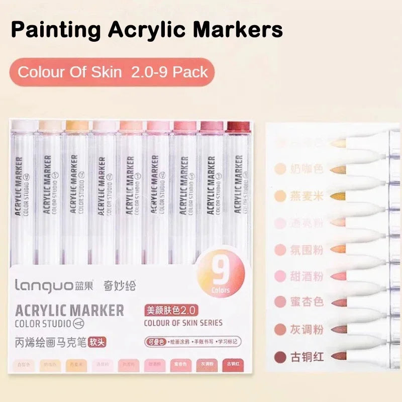 Languo 9/144 Colors Acrylic Paint Art Marker Pen DIY Painting Drawing Card Ceramic Stone Mug Glass Fabric Clothes Art Supplies