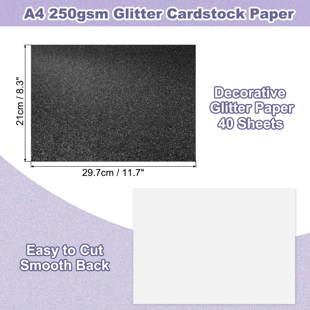 40Sheets A4 Glitter Cardstock Glitter Paper Card Stock Shiny Scrapbook 250gsm Sparkly Paper Large Shimmer for Scrapbook DIY Art