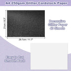 40Sheets A4 Glitter Cardstock Glitter Paper Card Stock Shiny Scrapbook 250gsm Sparkly Paper Large Shimmer for Scrapbook DIY Art