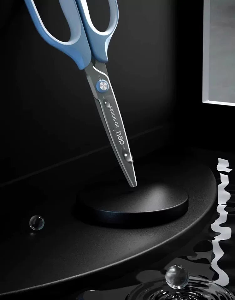 Deli Stainless Steel Scissors 3D Curved Knife Black Blade Home Office Hand Craft Anti-stick Shear Scissor School Stationery