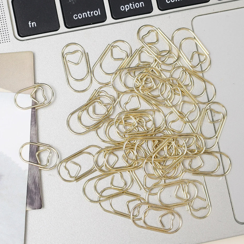 50/100Pcs 20mm Mini Metal Paper Clip Gold Heart Shape Clip Bookmark Binder Invoice PaperClips Office Supplies Student stationery