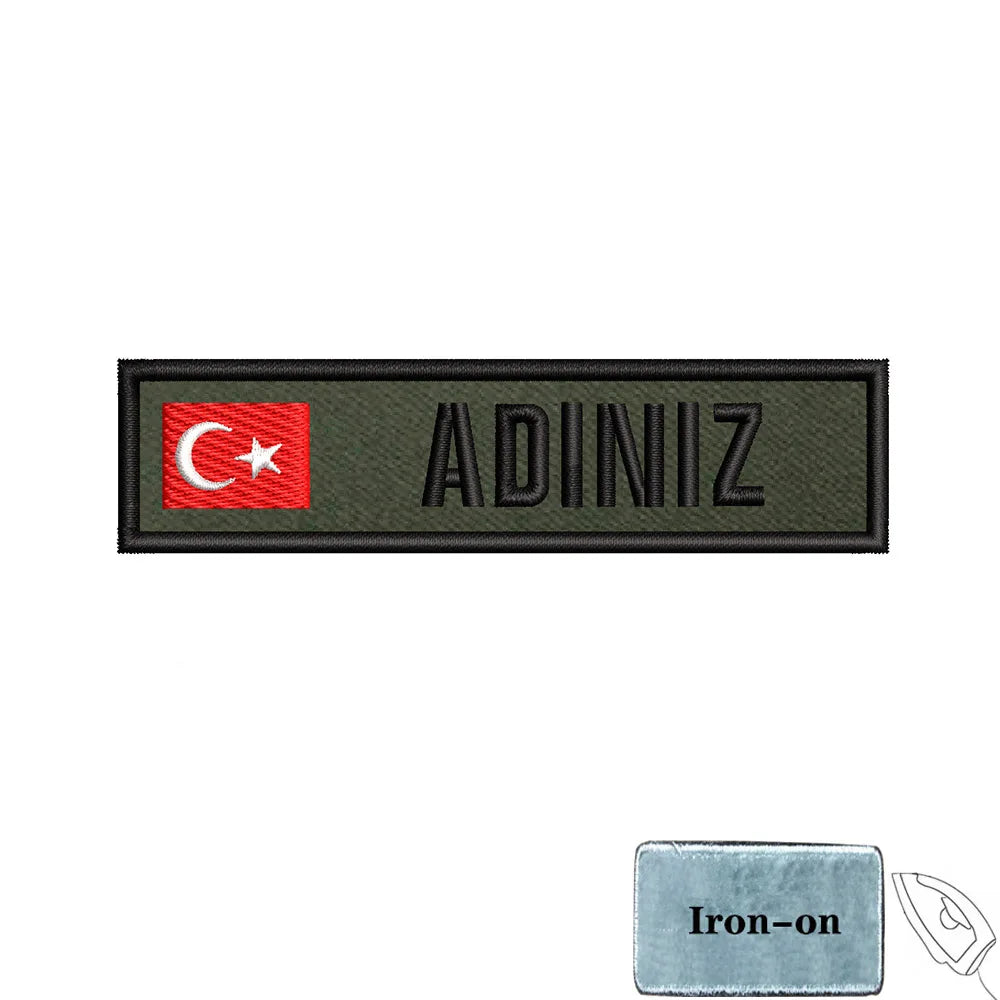 1PC 10cmX2.5cm Custom Name Flag Patch Stripes Badge Iron On Or Hook Loop Armband Germany Luxembourg Armenia Serbia green