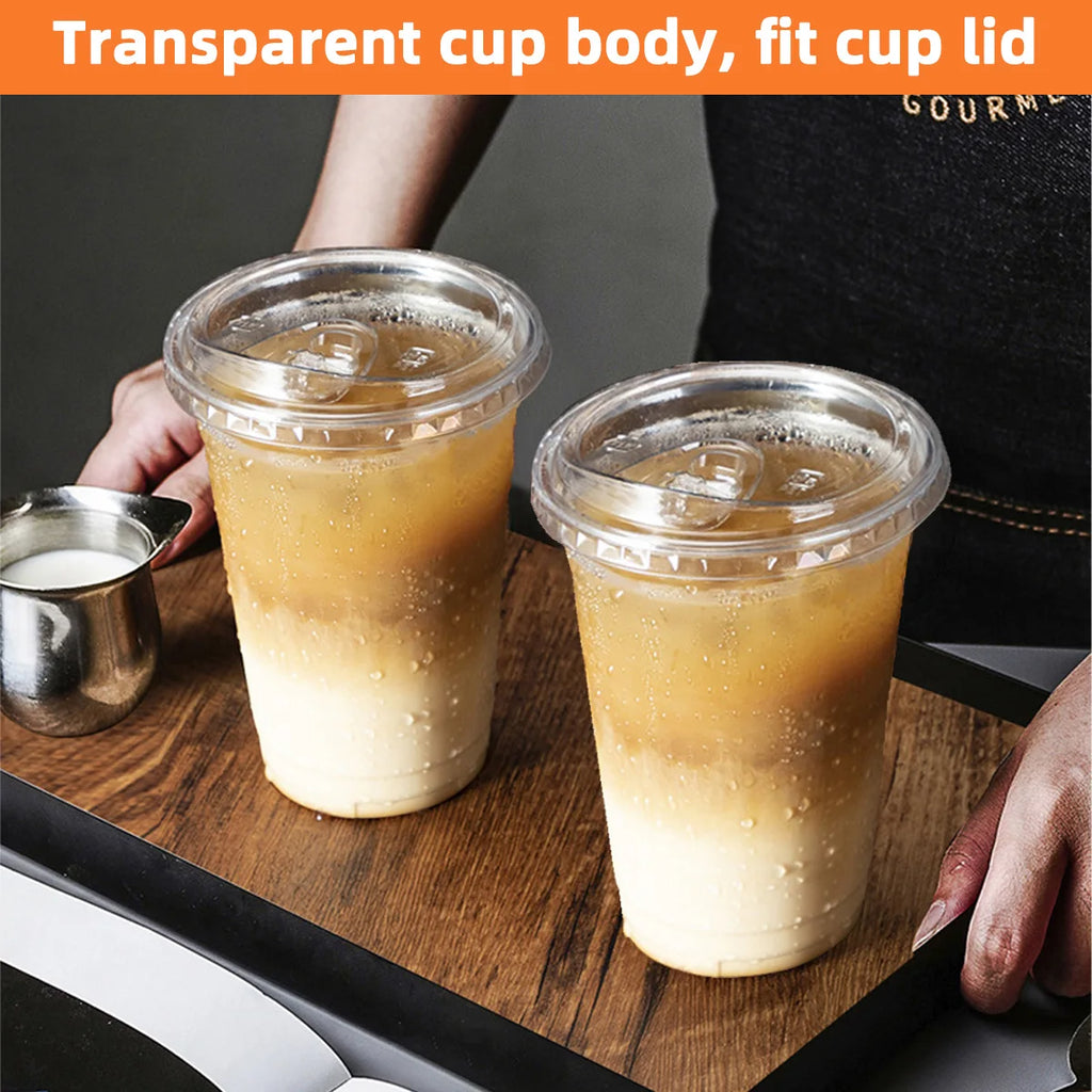 Disposable Direct Drinking Cup Transparent Plastic Cup With Lid And Sticker Leak Proof Design Suitable For Cold Drink Cups 10PCS
