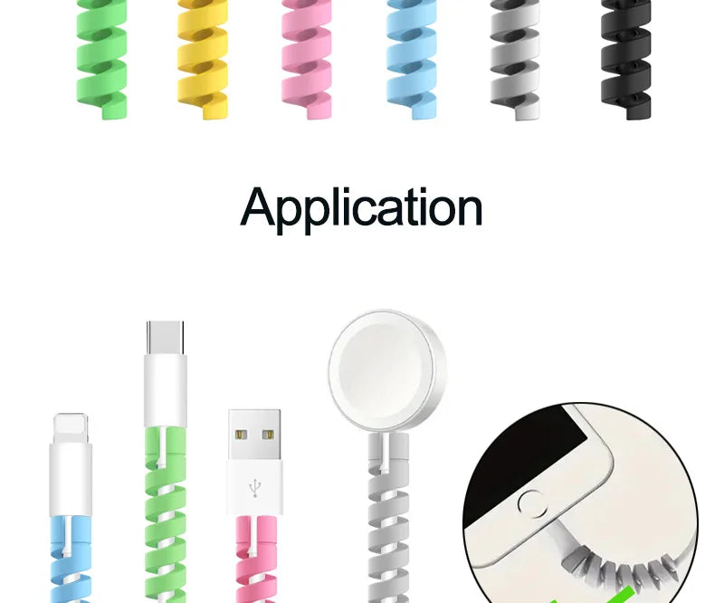 10pcs Cable Protector Silicone Charge Cable Spiral Winder Wire End Cord Savers Cover For Phone USB Charger Cable Accessories