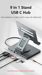 Blueendless Ipad Stand USB C Hub 4K 60HZ HD Type-C 100W PD SD/TF Slot Reader USB 3.0 5Gbps 9 In 1 Type-C Hub Ipad Holder