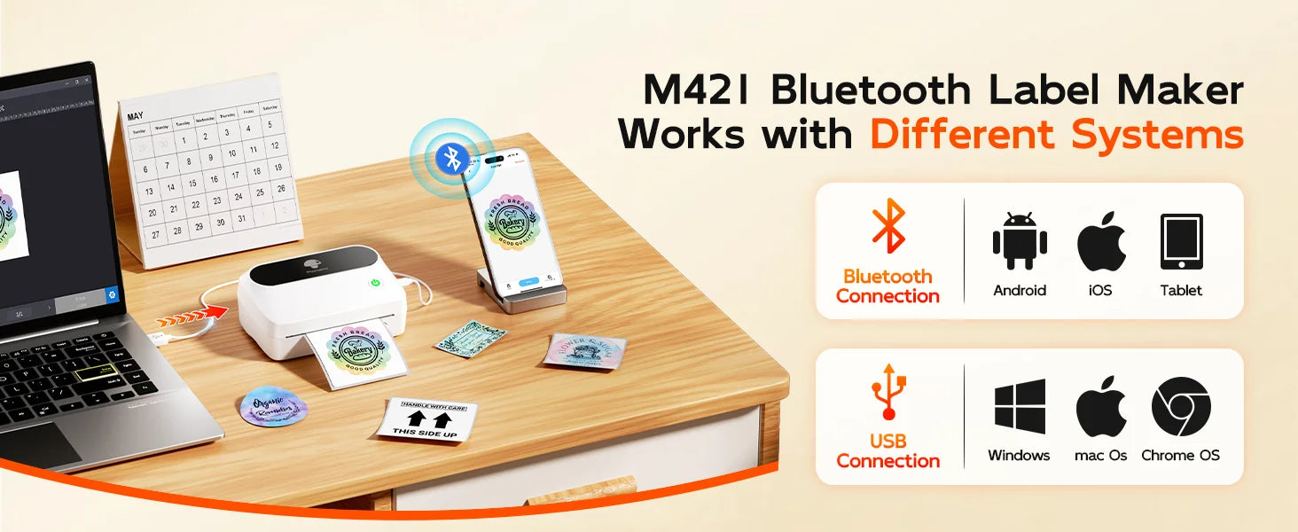 Phomemo M421 Label Printer 4x6 Shipping Thermal Label Maker Compatible with Phone & PC Portable Bluetooth Printers for Package