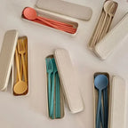 4 Pcs/Set Cutlery Wheat Straw Spoon Fork Chopsticks Box Tableware Portable Dinnerware Accessories Household Fashion Tableware