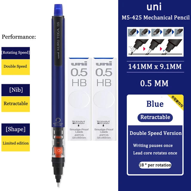 UNI KURUTOGA Mechanical Pencil M5-452 Creative Writing Continuous Sketch 0.5mm Lead Automatic Rotating Mechanical Pencil
