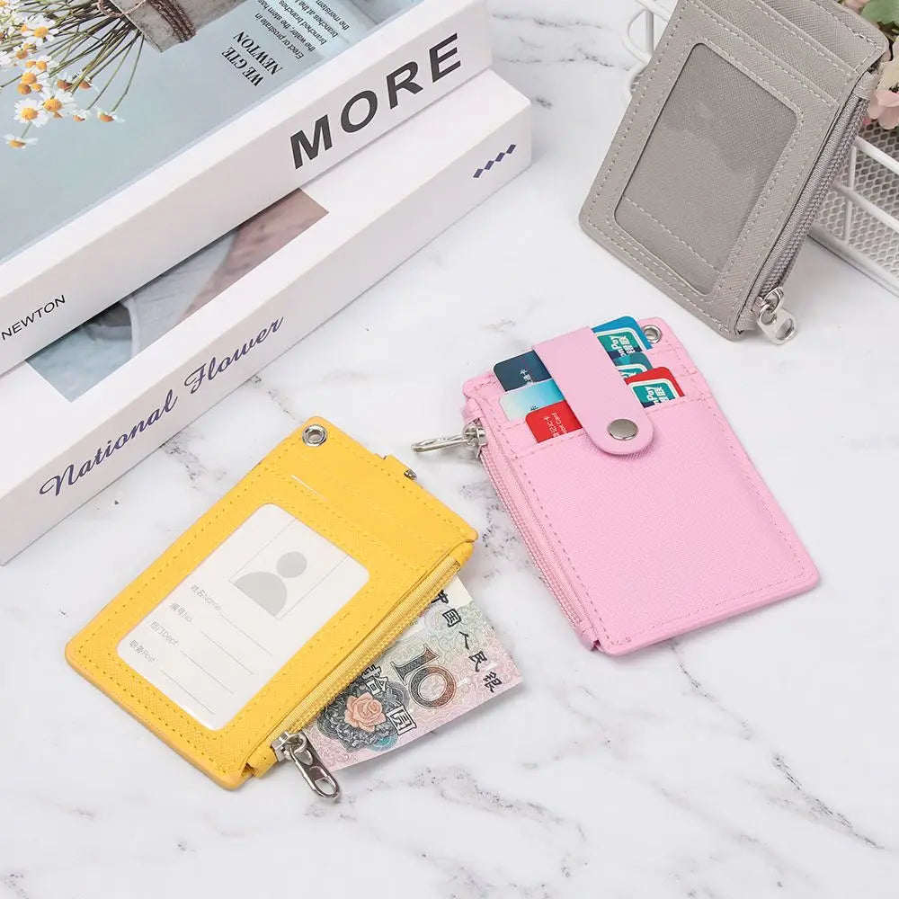 Portable Leather Business ID Card Credit Badge Holder Coin Purse Wallet Keychain