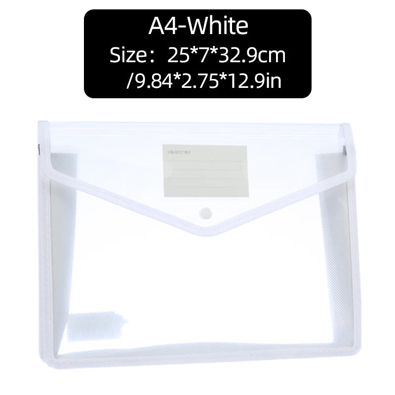 1Pcs Transparent A4 Waterproof File Folder with Press Button Plastic Document Bag for Data Storage Office Supplies