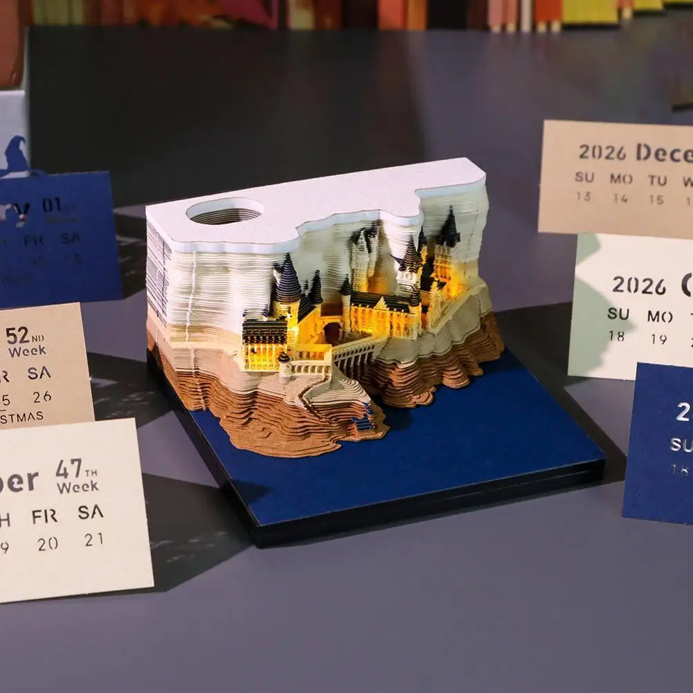 Mystical 3D Desk Calendar Pop-Up Castle Monthly Planner 2025 Yearly Organizer Sticky Notes to do list Office/Home Desk Decor