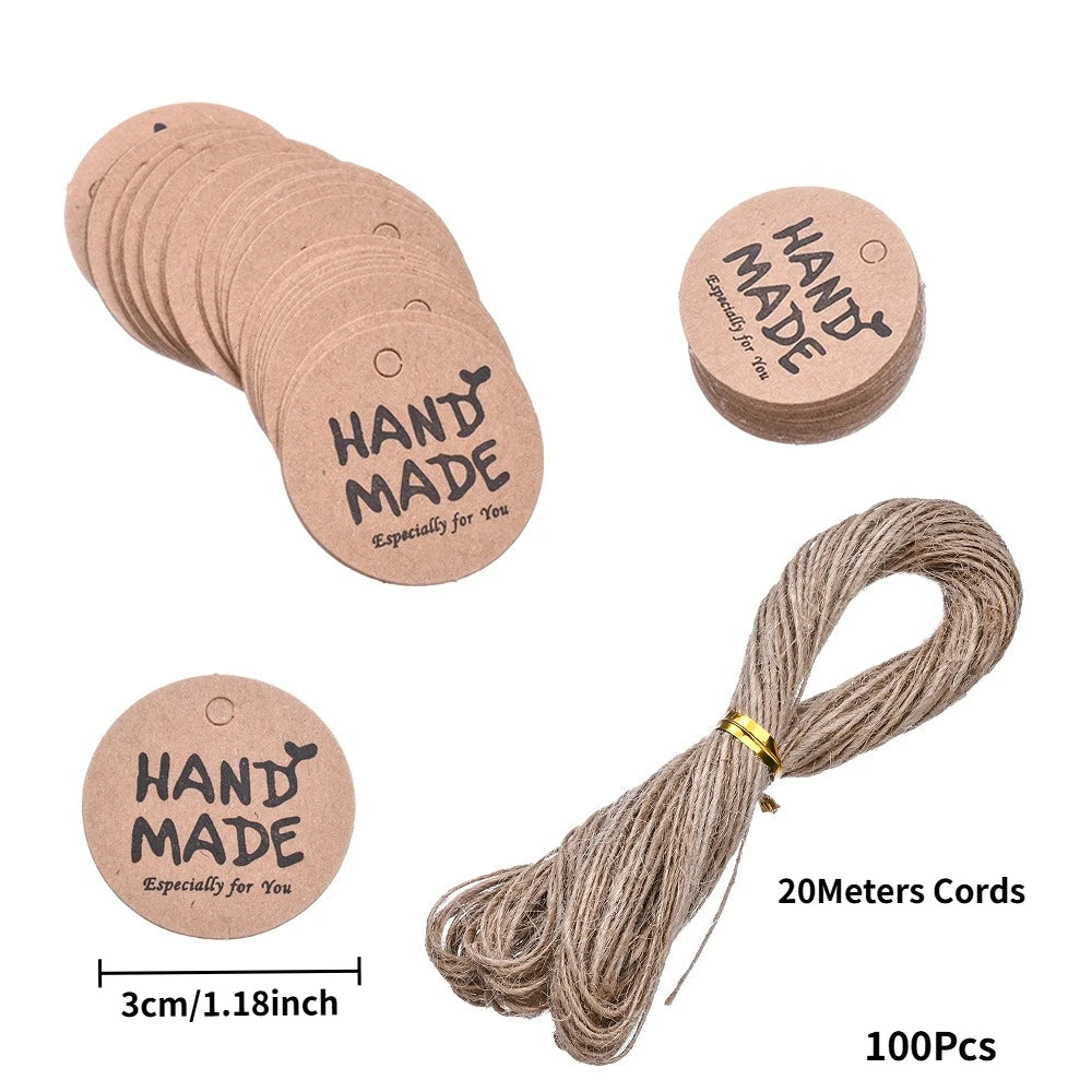 Kraft Paper Tags With Strings Handmade With Hang Garment Tags For Jewelry Crafts Price Candy/Gift/Cookies Display Label Card