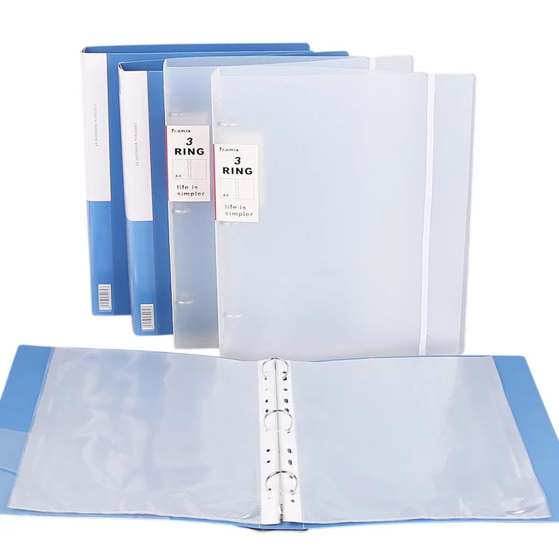 〔R〕A4 3-Ring Binder Folders - Clear & Blue Document Organizers for Office/Study
