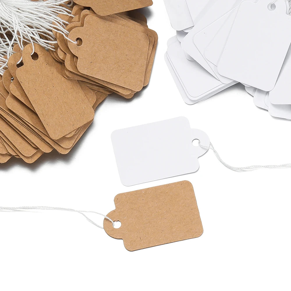 100pcs/lot  Price Label Tags String Tie Watch Jewelry Display Merchandise Price Label Paper Cards Rectangular Blank Price Tag