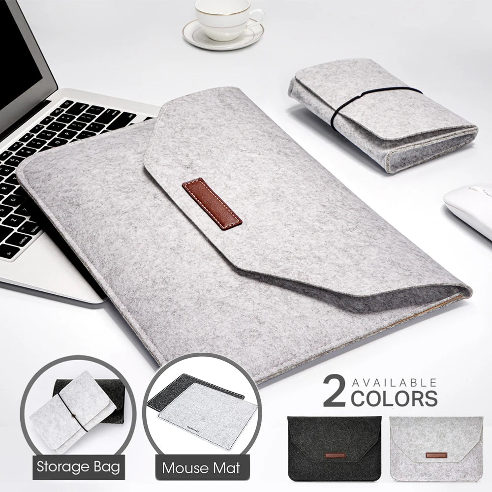 Wool Felt Laptop Bags Sleeve Cover 11" 13 15.6 inch For Macbook Air Pro Case For Notebook With Mousepad Or Power Mini-Pack Gift