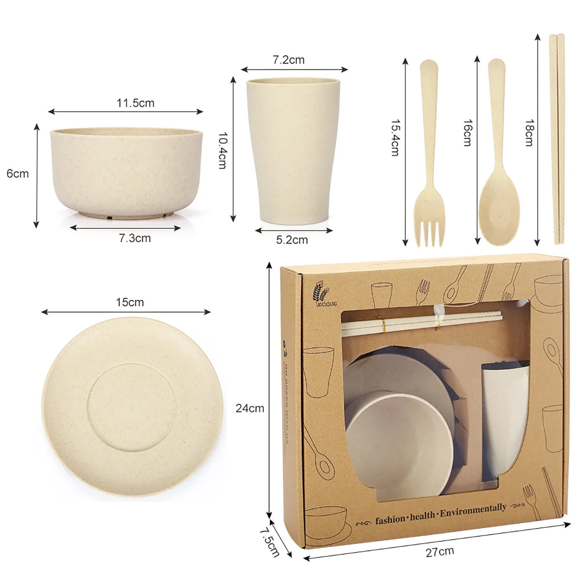 Fork Spoon Chopsticks Bowls Cup Dish Dinnerware Set High Grade Wheat Straw Tableware Children's Unbreakable Dishes Camping Set