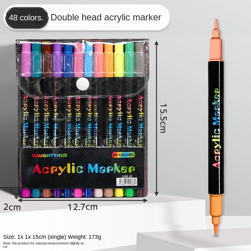 Professional Art Use 24-120Colors Acrylic Paint Markers, Dual-Tip Fine and Brush Tip Pens, Suitable for Stone, Wood, Calligraphy