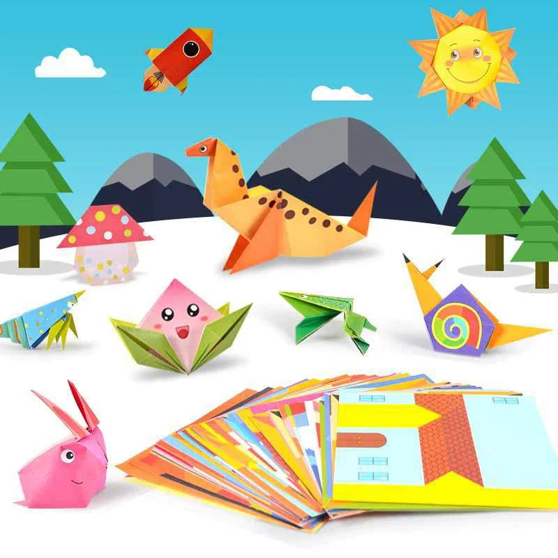 Children's colorful origami set, double-sided origami paper and instruction manual, suitable for DIY art and handmade projects