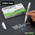 3/6/12 Pcs Waterproof Marker Pen White Black Inks  2mm Tip For Rock Painting Stone Ceramic Glass Wood Tire Fabric Metal Canvas