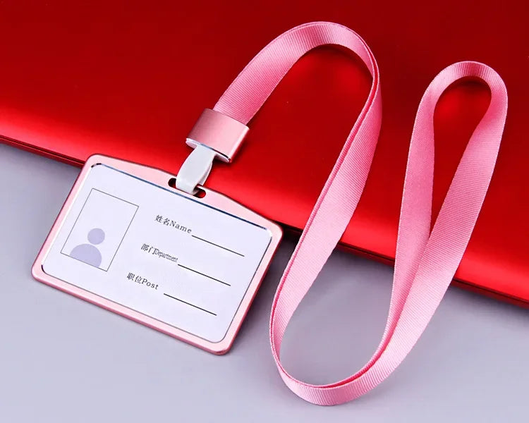 Fashion Card Cover Women Lanyard Aluminum Alloy Work ID Card Holder Business Work Card ID Badge Holder Metal Bags Case