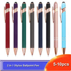 5-10 Pack 2-in-1 Stylus Pen, Retractable Ballpoint Pen w/ Stylus Tip for Touch Screen, Metal, 1.0mm Black Ink