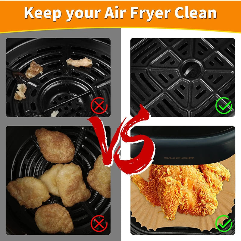 Large Rectangle Air Fryer Disposable Paper Liner 31 cm Nonstick Airfryer Parchment Special Baking Paper for 3-9QT Cooking Basket