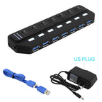 USB 3.0 HUB Multi USB Splitter 4/7 Port Expander High Speed USB 3.0 Hab with Power Adapter USB 3.0 Hub with Switch for Laptop PC