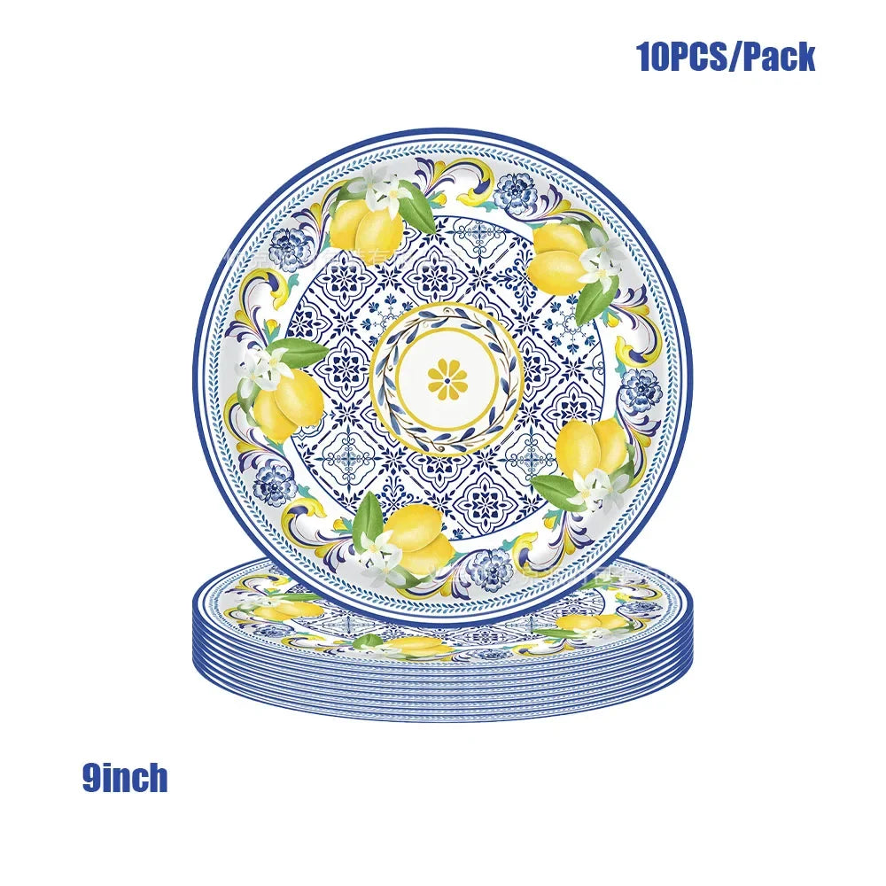 Lemon Birthday Decoration Sicilian Lemon Paper Plates Cups Napkins Tablecloth Banners Spiral Baptism Dolce Vita Party Supplies