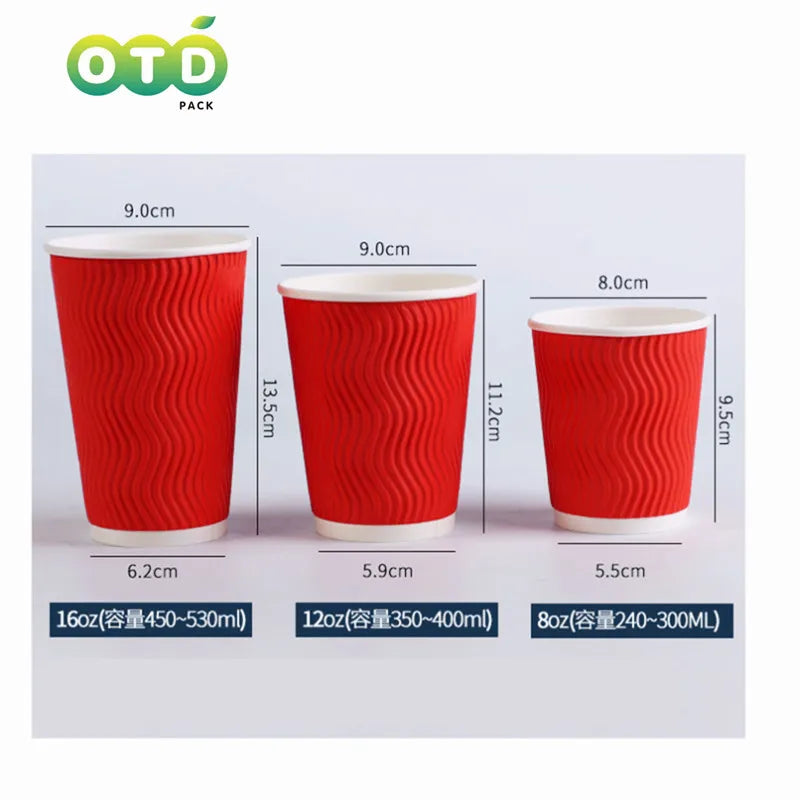 Double-Walled Paper Cup with Lids,Coffee Tea Hot Drinks Disposable Cups To Go Cups