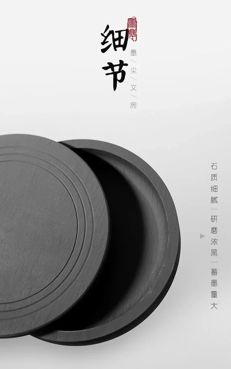 Natural Original Stone Inkstone Table with Cover End Ink Pond Plate Strip Grinding Student Beginners