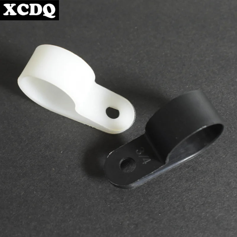 100pcs White R Shape Cable Clips Screw Fixing Nylon PA66 Plastic Desk Office Electric Wire Holder Fastener Management