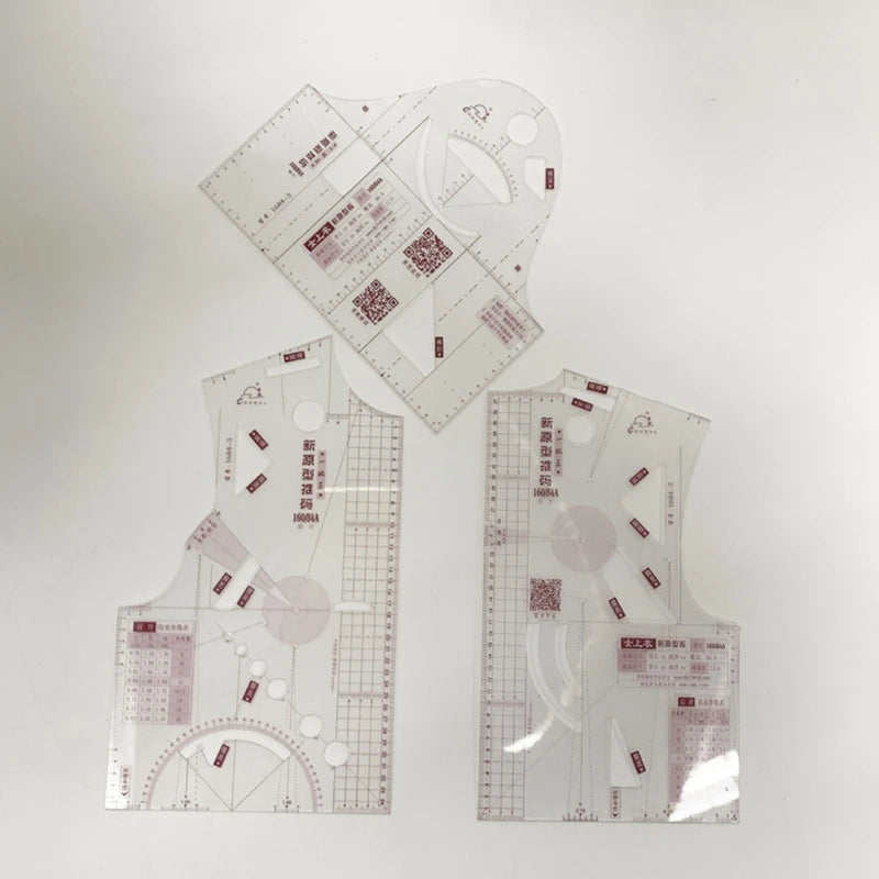 3-Piece Set for Doll Clothes Ruler Tailor Garment Cloth Sewing Tool Design Ruler F0T1