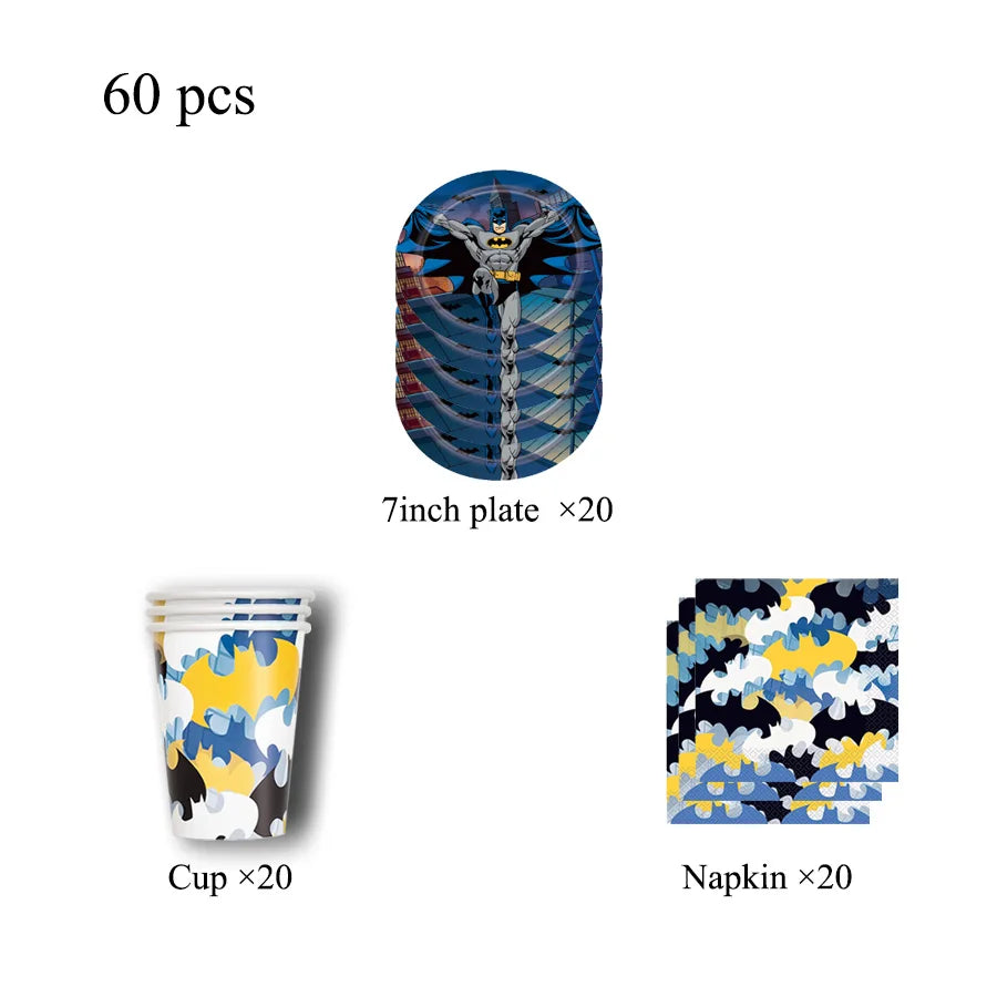 Batman Block Birthday Party Supplies Decoration Tableware Tablecloth Paper Cup Plate Napkin Cake Topper Kids Favors Gifts