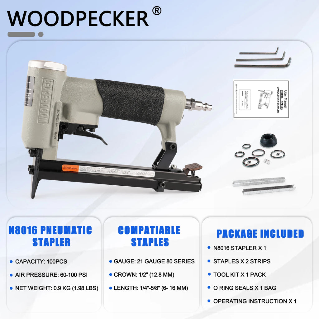 8016 21 Gauge Continuous Pneumatic Firing Upholstery Stapler 8016 Fine Wire Stapler for Woodworking  Picture Frames Cabinets