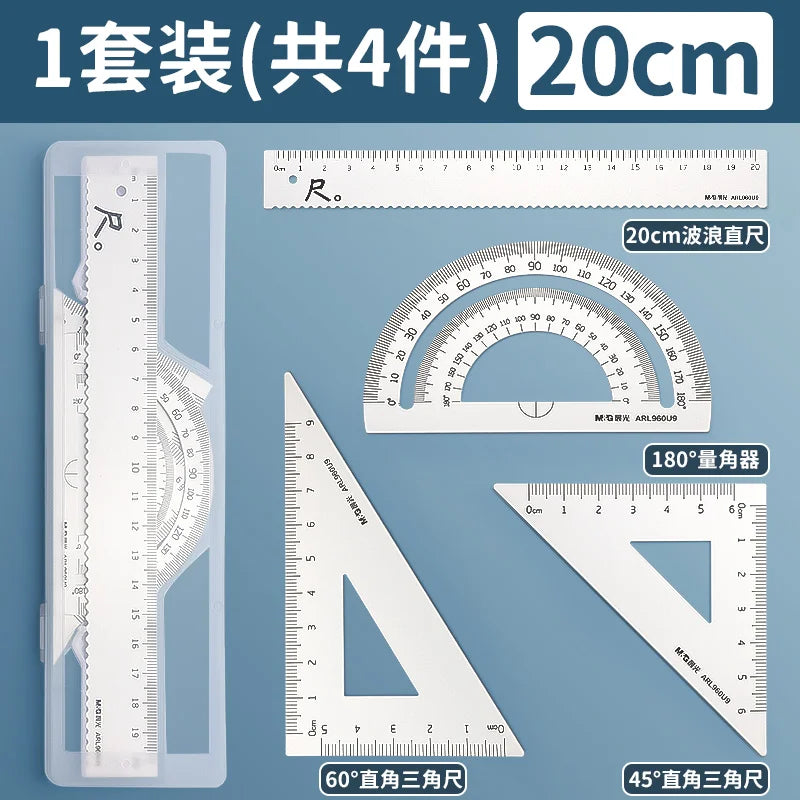M&G Ruler Set, Cast Iron Material, Straightedge, Triangle Ruler, Protractor, Includes pp Box, Student Math Drawing Set