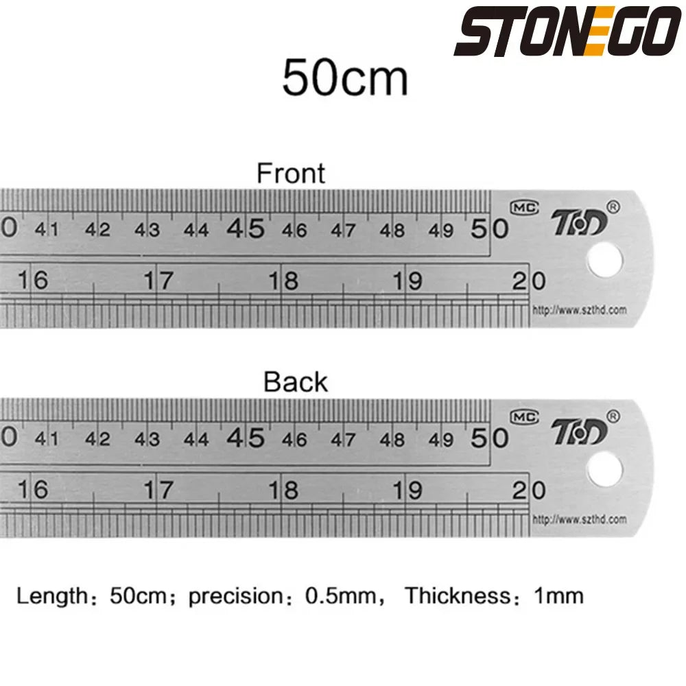 Stainless Steel Ruler Set 6 8 12 16 20 Inch Metal Rulers High Precision Double-Sided Engineering Drawing Office School Tools