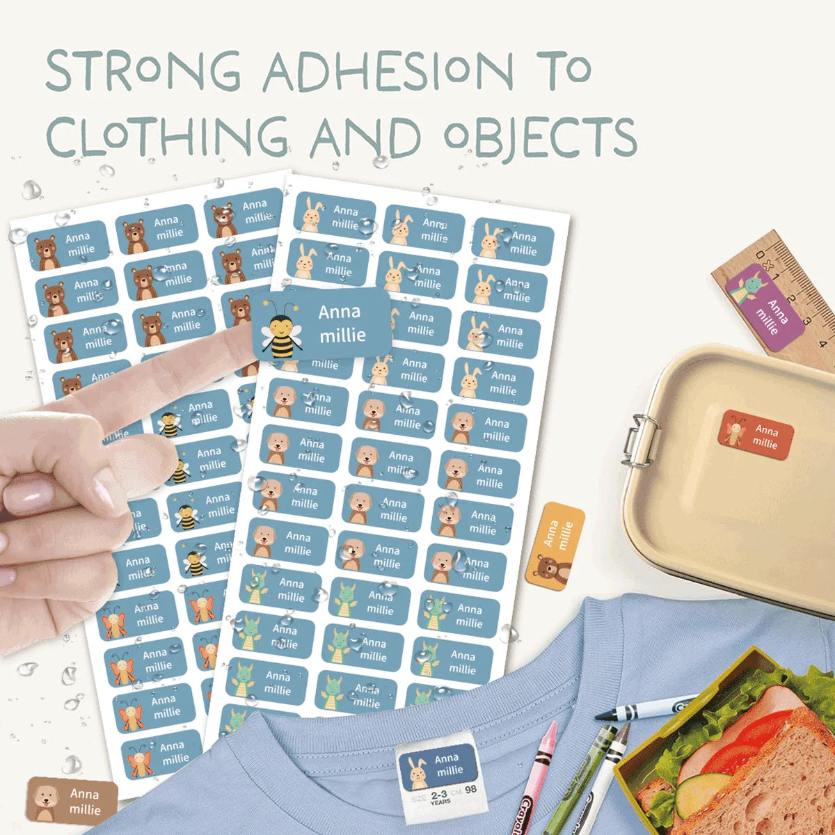 Custom Name Labels Stickers, Waterproof Personalized Clothing & Item Tags, Cute Animal Labels for Bottles Lunch Box, 72pcs