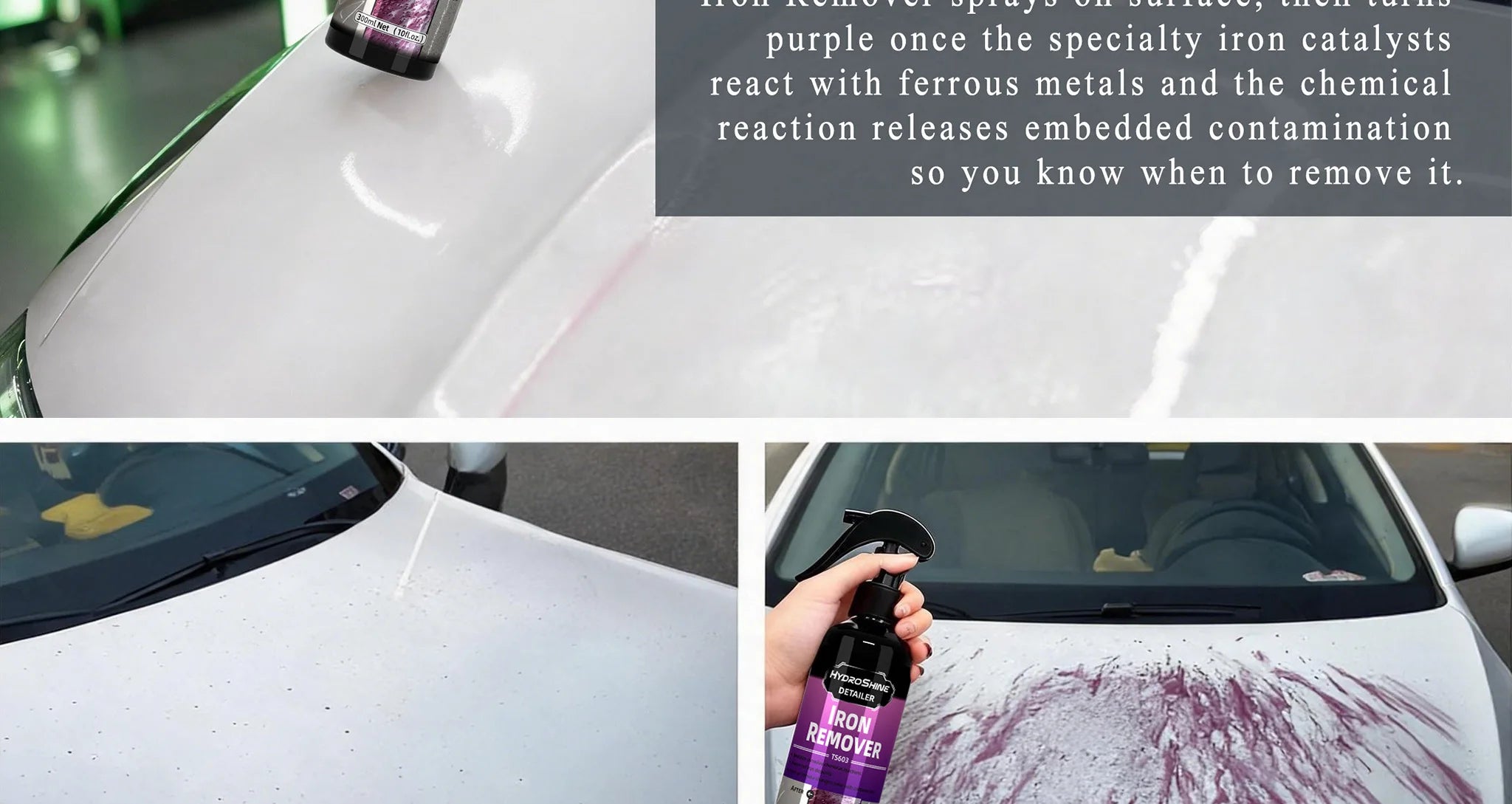 Hydroshine Iron Remover Car Detailing Fallout Spray Decontamination Kit Rust Remover Spray for Brake Rim Metal Surface Particles