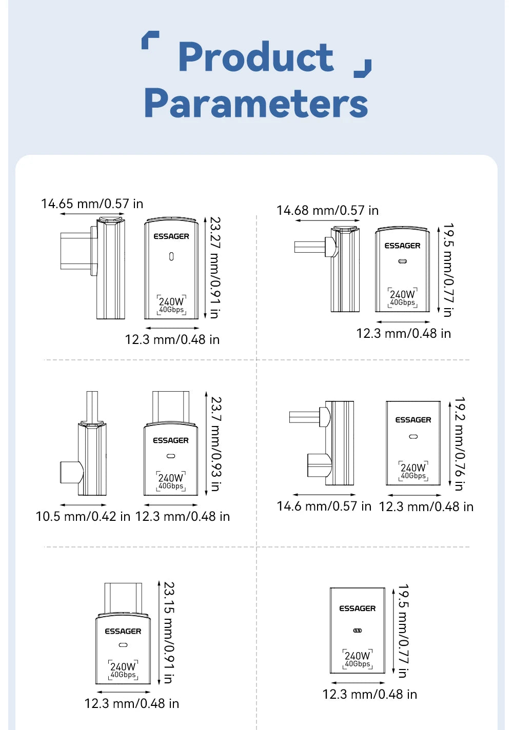 Essager USB4.0 40Gbps OTG Converter 240W Power Delivery Right Angle USB C Data Transfer Adapter For Phone Macbook Tablet 8K60Hz