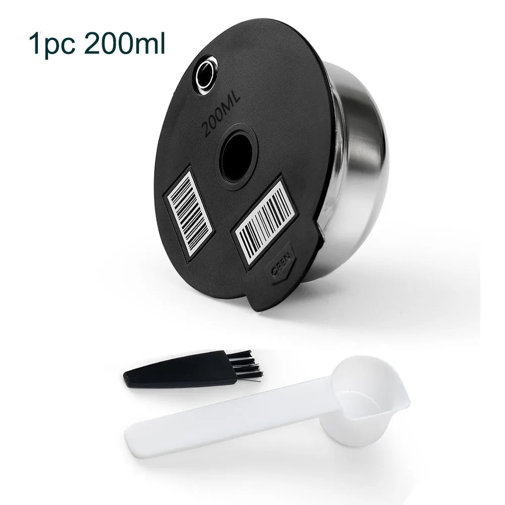 Stainless Steel Reusable Tassimo Pods with 4 Black Silicone Lid Tamper Compatible for-Bosch Tassimo Machine