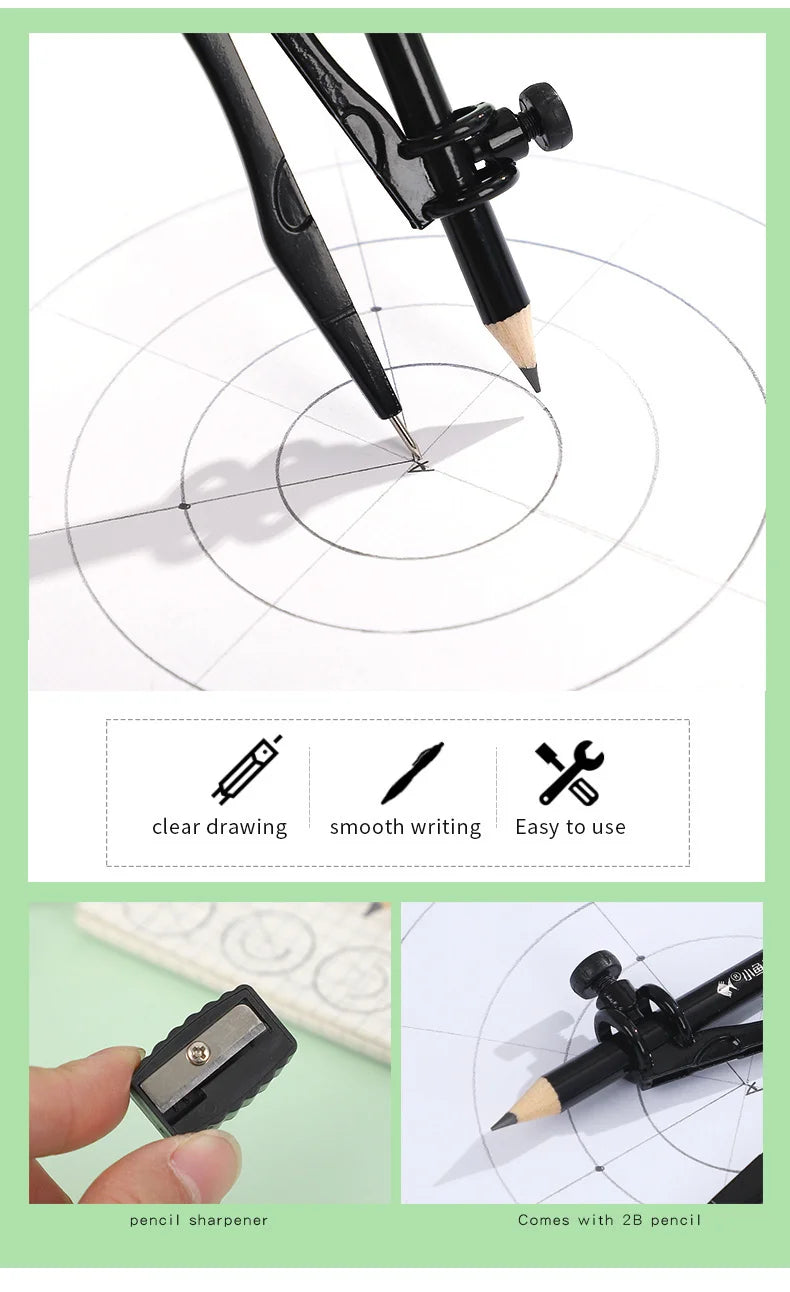 JIANWU Black Metal Compass Geometry Set Zinc Alloy Multifunction-clip Pen Compass Writing Drawing Tools School Office Stationery