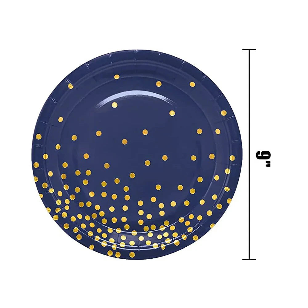 Navy Blue Gold Party Decorations Blue and Gold Disposable Tableware Set Paper Plates Cups Napkin Tablecloth Wedding Anniversary
