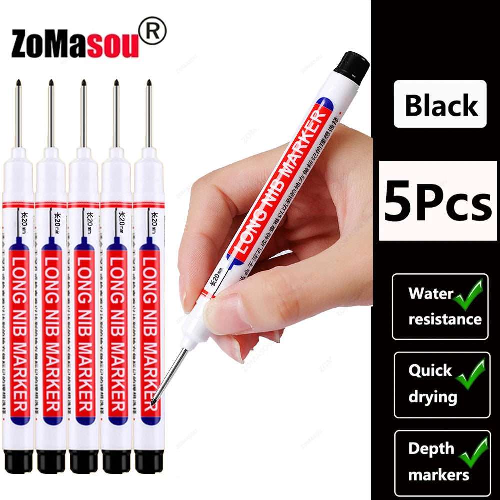 1-90Pcs Waterproof White Long Head Markers Pen 2cm Woodworking Deep Hole Marker Pens Metal Carpenter Black/Red/Blue/Green Ink