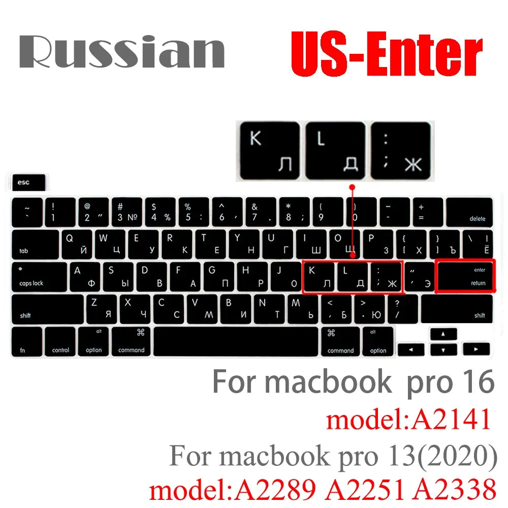 Russian Silicone Keyboard Cover Protector for Macbook Air13/12/15/16Pro Touchbar A2992/A3113/A2941/A1990/A3114/A2289A2337/A2141