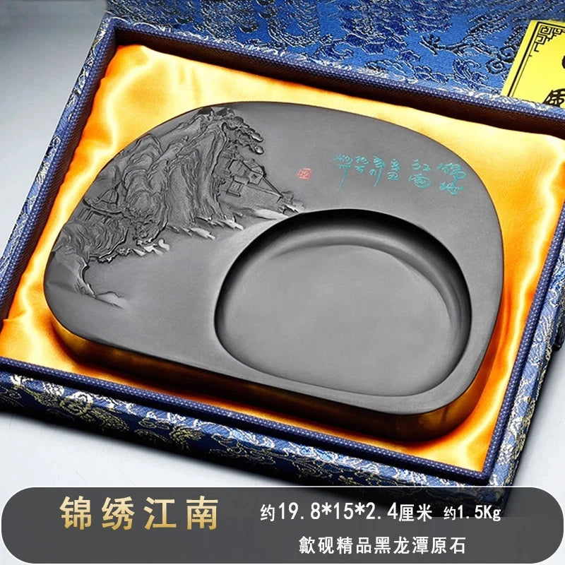 Exquisite Traditional Portable Lightweight Calligraphy Inkstones Huizhou Ink Slabs Perfect for Brush Writing Students Inkstone