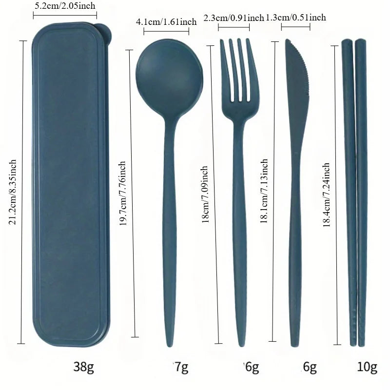 4PCS/Set Wheat Straw Tableware Box Spoon Fork Chopsticks Cutlery Dinnerware Children Adult Travel Portable Kitchen Accessories