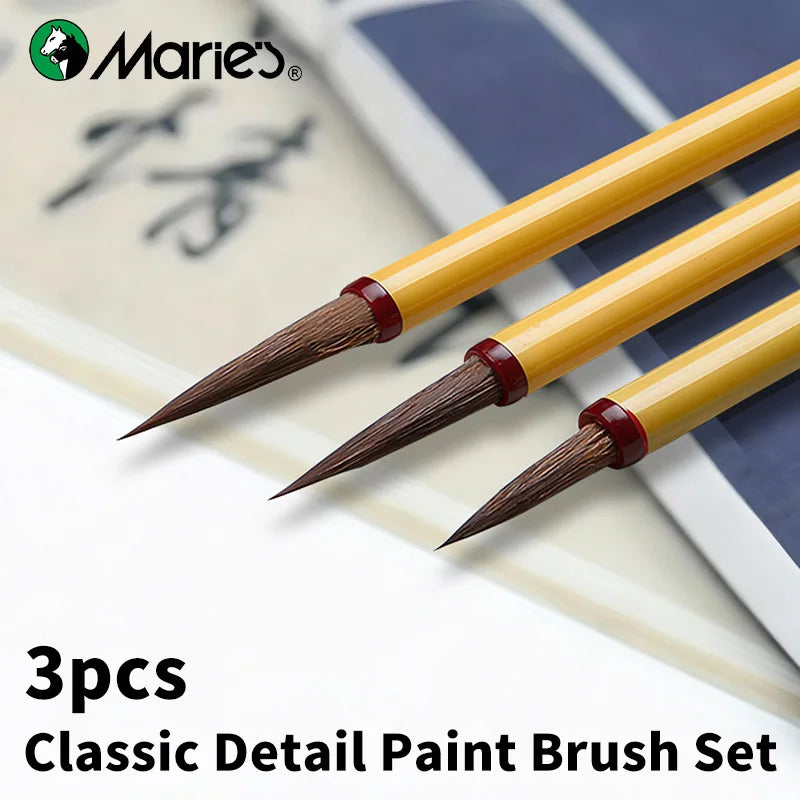 Marie's 3 Pack Detail Watercolor Paint Brush Set,Fine Line Brush for Calligraphy,Chinese Painting