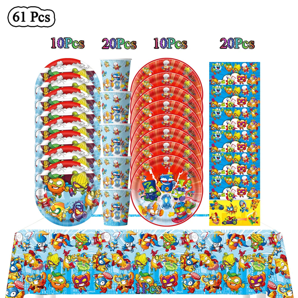 Cartoon Superzings Birthday Party Decoration Disposable Tableware Tablecloth Plates Cups Napkin Kids Favor Gifts Party Supplie